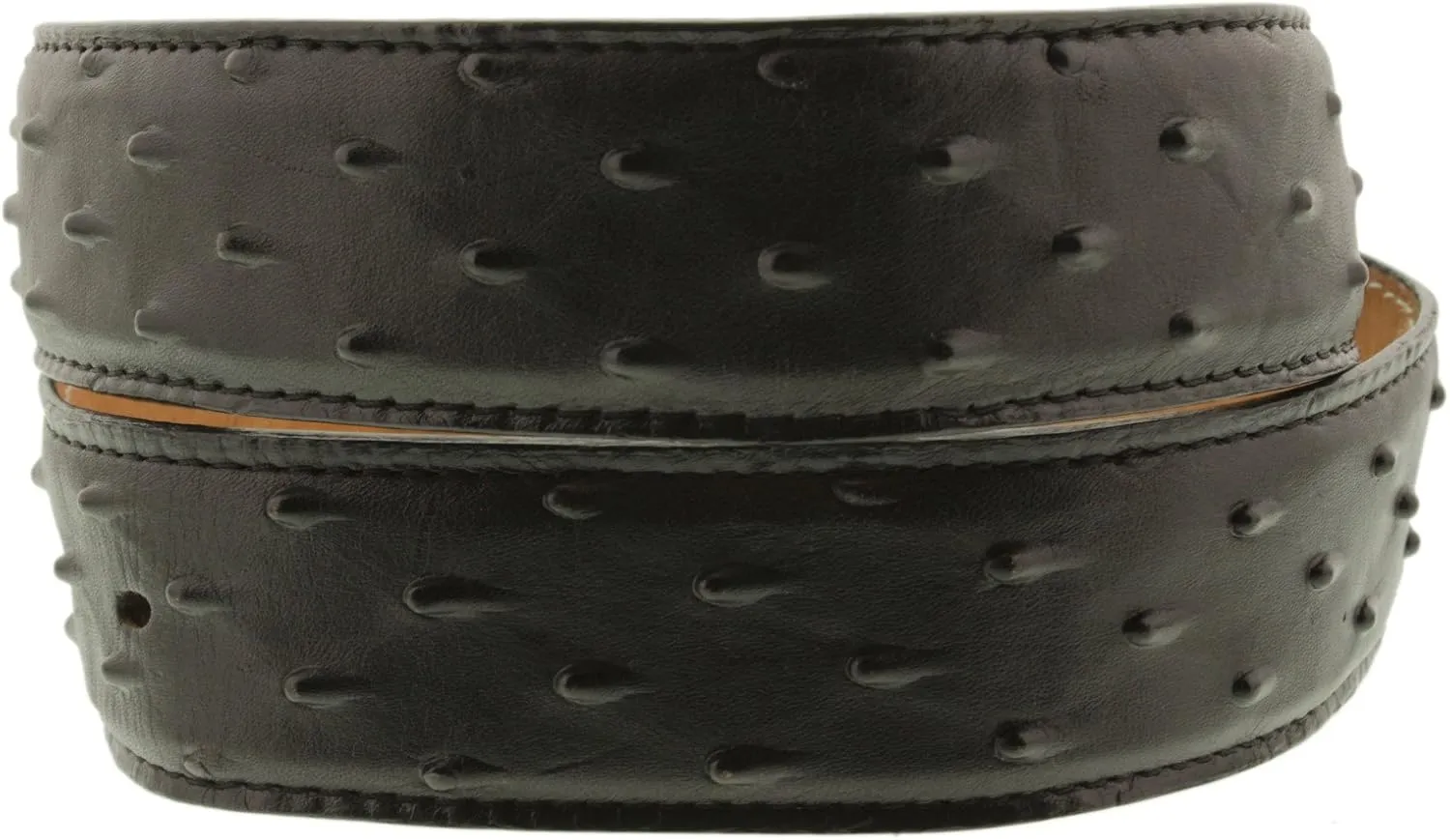 El Presidente Mens Black Ostrich Quill Print Leather Western Cowboy Belt Silver Buckle