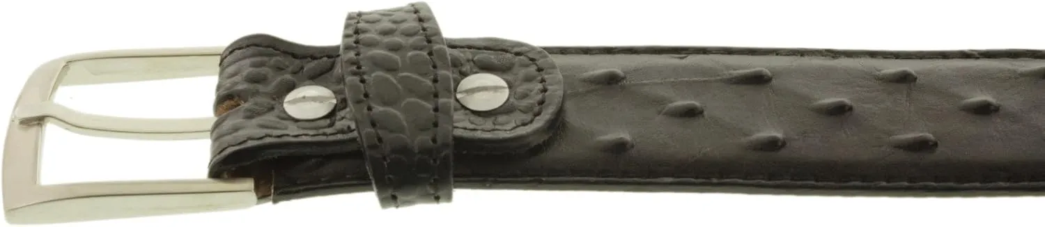 El Presidente Mens Black Ostrich Quill Print Leather Western Cowboy Belt Silver Buckle