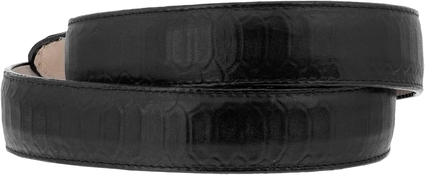 El Presidente Mens Black Snake Python Print Leather Cowboy Belt Silver Buckle
