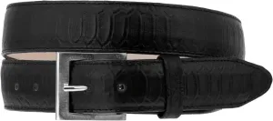 El Presidente Mens Black Snake Python Print Leather Cowboy Belt Silver Buckle