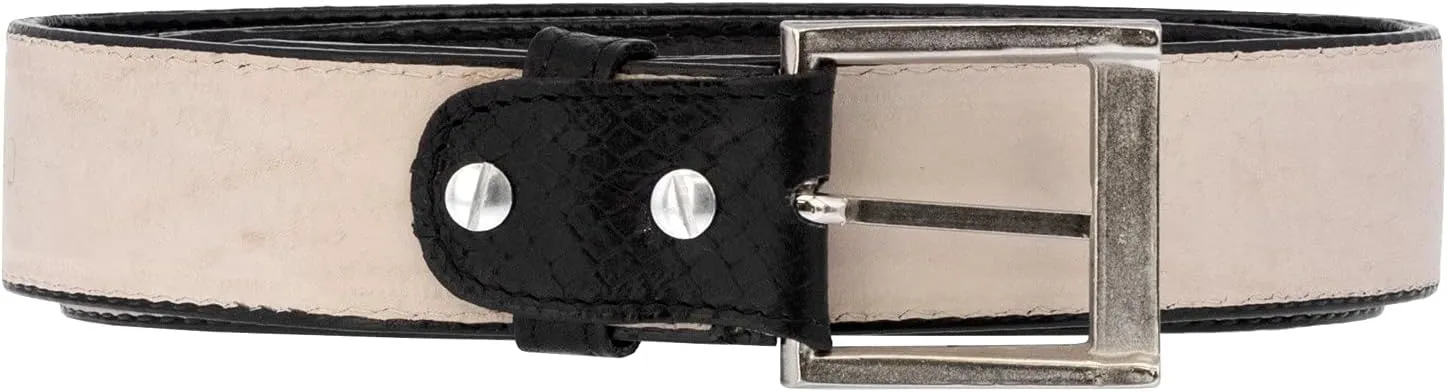 El Presidente Mens Black Snake Python Print Leather Cowboy Belt Silver Buckle