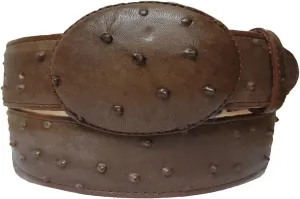 El Presidente Mens Brown Ostrich Quill Print Leather Western Cowboy Belt Rodeo Buckle
