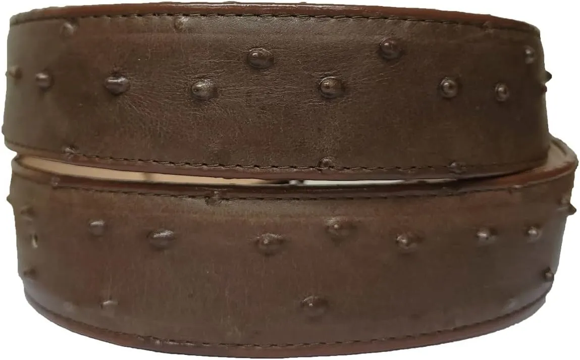 El Presidente Mens Brown Ostrich Quill Print Leather Western Cowboy Belt Rodeo Buckle