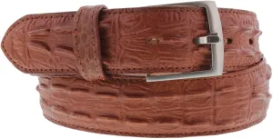 El Presidente Mens Cognac Cowboy Belt Crocodile Tail Print Leather Belt Silver Buckle
