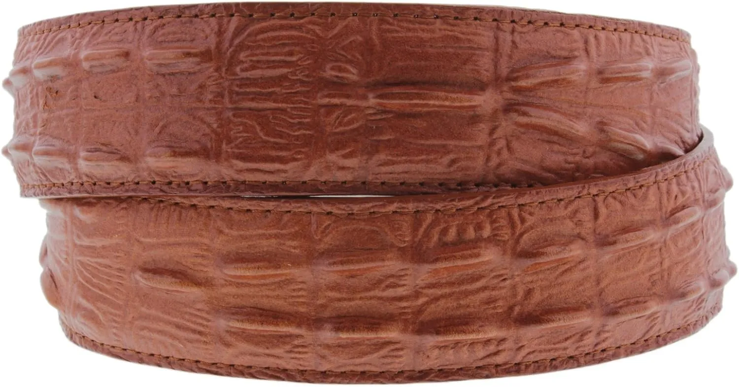 El Presidente Mens Cognac Cowboy Belt Crocodile Tail Print Leather Belt Silver Buckle