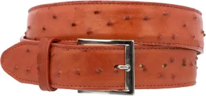 El Presidente Mens Cognac Ostrich Quill Print Leather Western Cowboy Belt Silver Buckle
