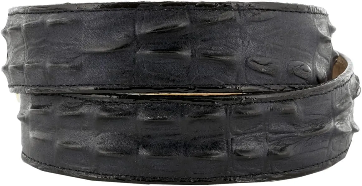 El Presidente Mens Denim Blue Cowboy Belt Crocodile Tail Print Leather Belt Silver Buckle