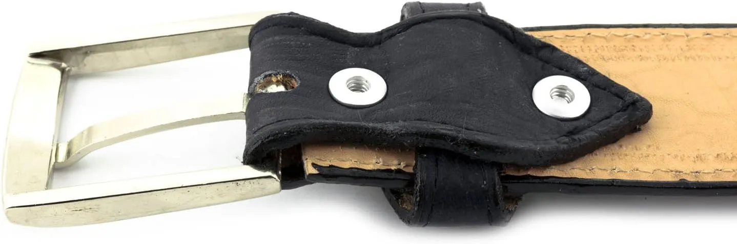 El Presidente Mens Denim Blue Cowboy Belt Crocodile Tail Print Leather Belt Silver Buckle
