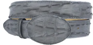 El Presidente Mens Gray Cowboy Belt Crocodile Tail Print Leather Belt Round Buckle