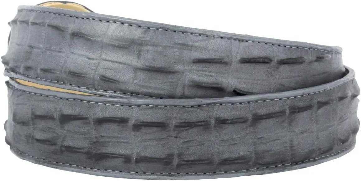 El Presidente Mens Gray Cowboy Belt Crocodile Tail Print Leather Belt Round Buckle