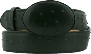El Presidente Mens Green Ostrich Quill Print Leather Western Cowboy Belt Rodeo Buckle