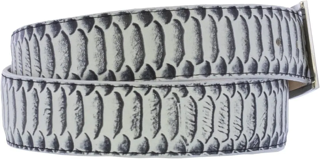 El Presidente Mens Natural Snake Python Print Leather Cowboy Belt Silver Buckle