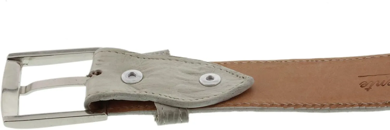 El Presidente Mens Off White Belt Crocodile Tail Print Leather Belt Silver Buckle