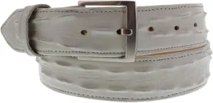 El Presidente Mens Off White Belt Crocodile Tail Print Leather Belt Silver Buckle
