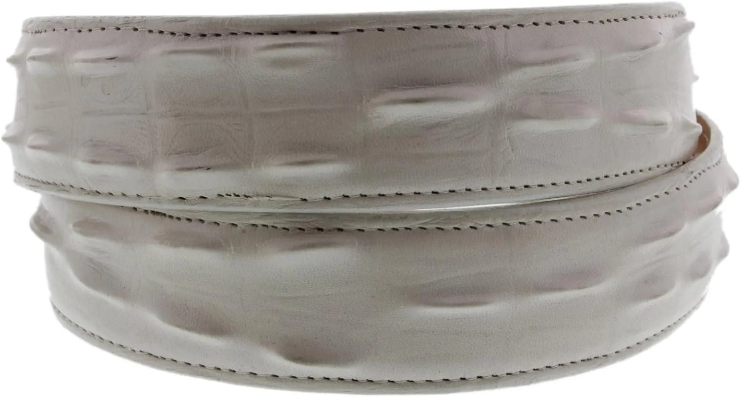 El Presidente Mens Off White Belt Crocodile Tail Print Leather Belt Silver Buckle