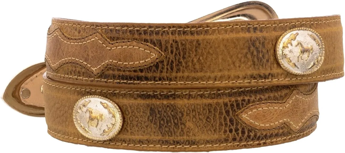 El Presidente Mens Sand Horse Concho Leather Cowboy Belt Removable Buckle