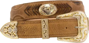 El Presidente Mens Sand Horse Concho Leather Cowboy Belt Removable Buckle