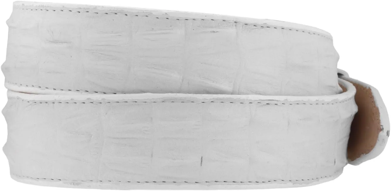 El Presidente Mens White Cowboy Belt Crocodile Tail Print Leather Belt Round Buckle