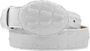 El Presidente Mens White Cowboy Belt Crocodile Tail Print Leather Belt Round Buckle