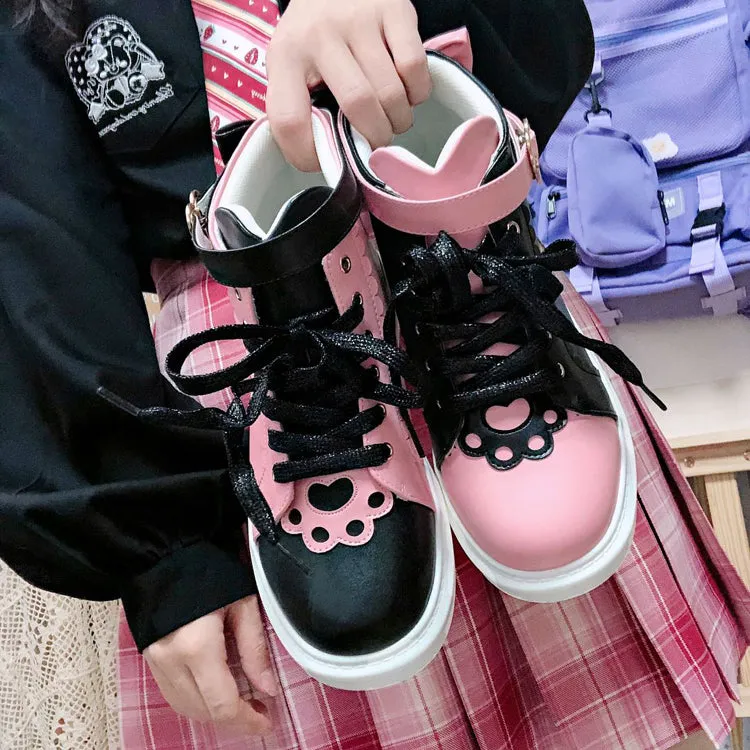 Japanese Pink Cute Long-Eared Rabbit High-Top Shoes