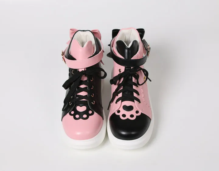 Japanese Pink Cute Long-Eared Rabbit High-Top Shoes
