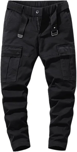 Jeans for Men Straight Leg Pants for Men Male Cargo Trousers Cascal Large Size Solid Color Tie Side Multi Pockets