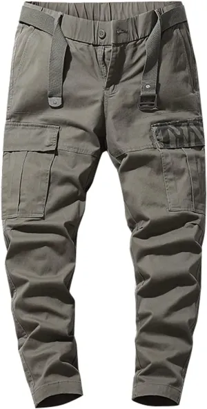 Jeans for Men Straight Leg Pants for Men Male Cargo Trousers Cascal Large Size Solid Color Tie Side Multi Pockets