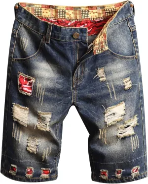 Jeans Shorts for Men Jean for Men Men's Casual Retro Distressed Size Plus Denim Relaxed Fit