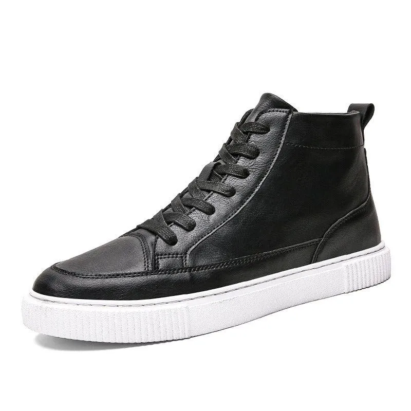 Leather shoes plus velvet warm high-top sneakers