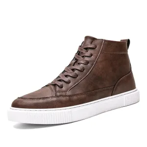 Leather shoes plus velvet warm high-top sneakers