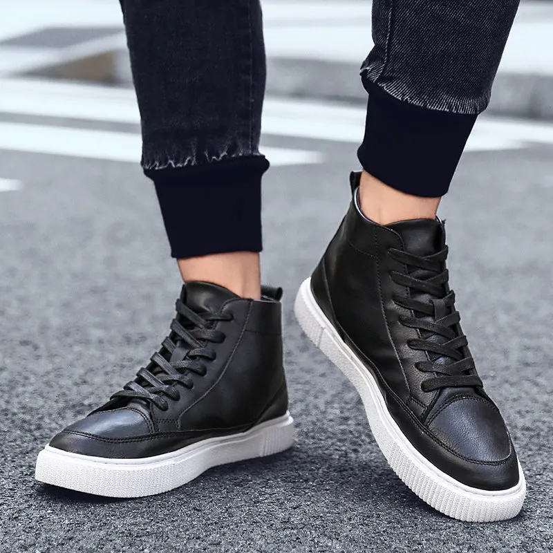 Leather shoes plus velvet warm high-top sneakers