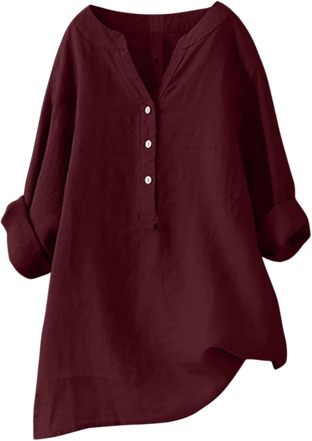 Linen Cotton Womens Long Sleeve Shirts Slim Basic Bell Sleeve Crewneck Flowy T Shirts