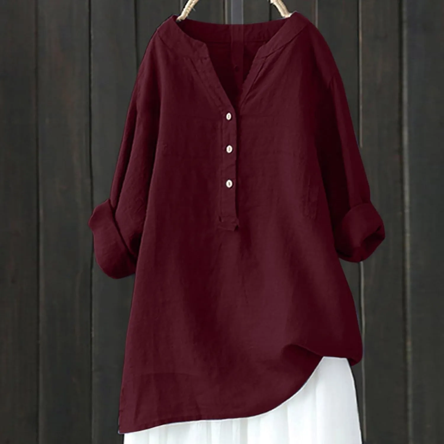Linen Cotton Womens Long Sleeve Shirts Slim Basic Bell Sleeve Crewneck Flowy T Shirts