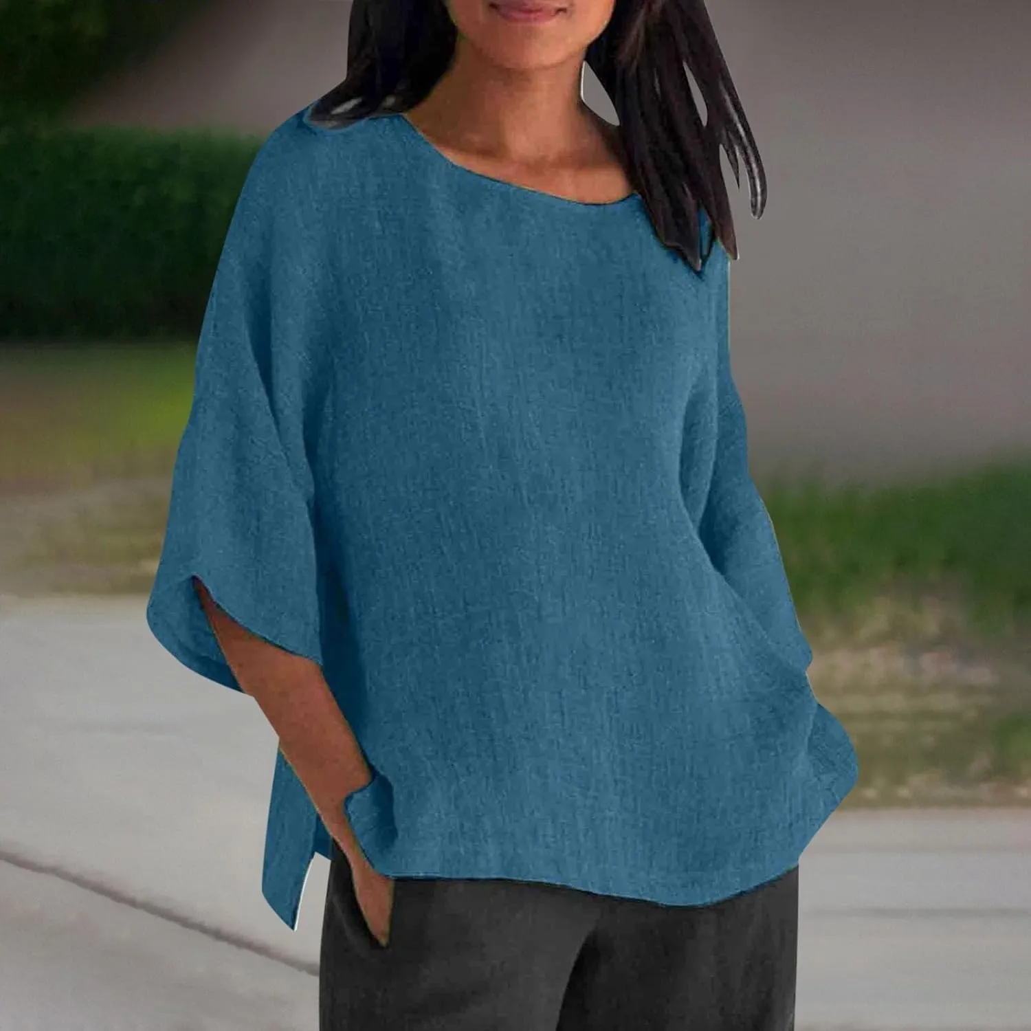 Linen Shirts for Women Summer Cotton Linen Plain Short Sleeve T Shirt Casual Plus Size Trendy V Neck Tee Tops