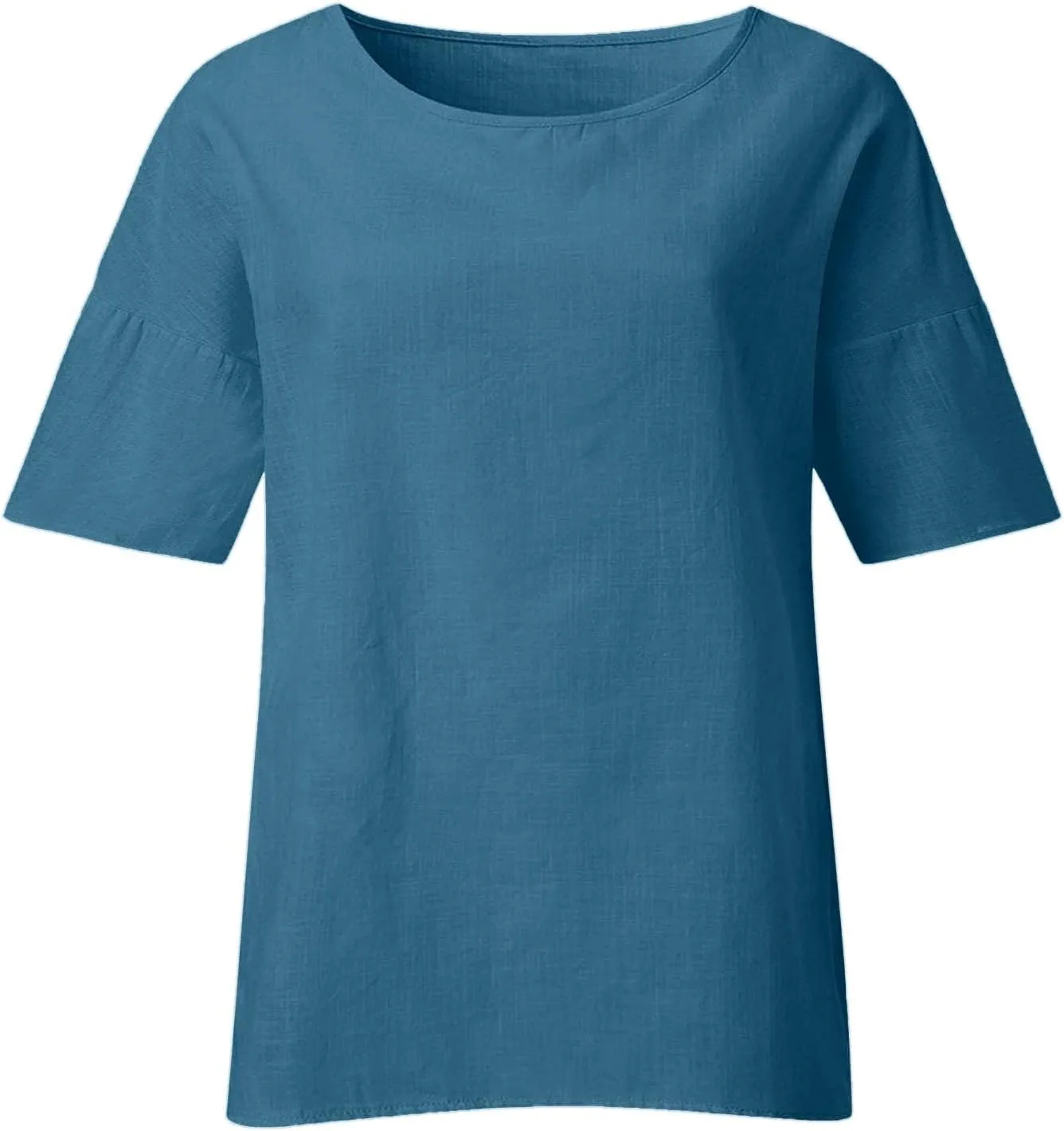 Linen Shirts for Women Summer Cotton Linen Plain Short Sleeve T Shirt Casual Plus Size Trendy V Neck Tee Tops