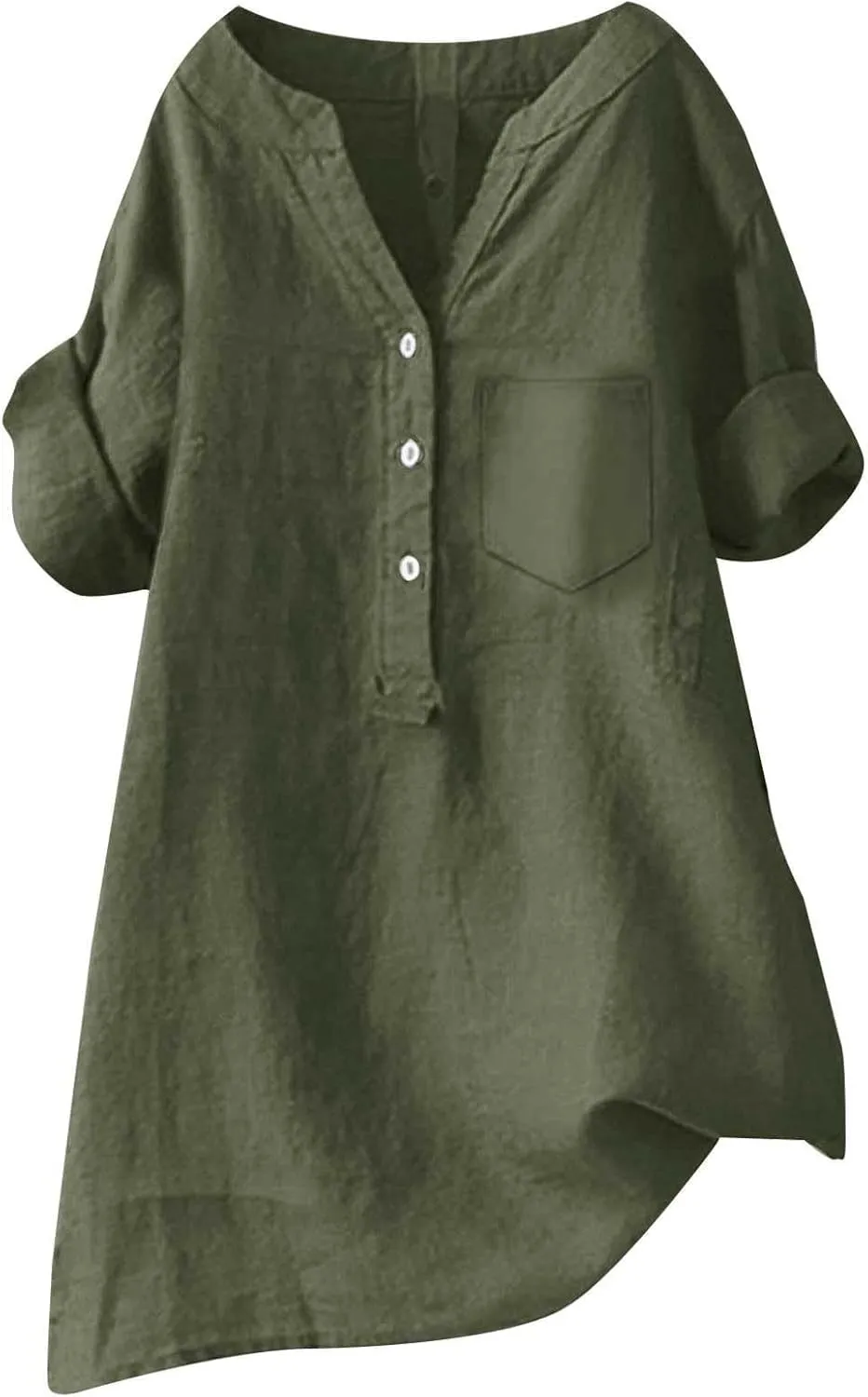 Linen Shirts for Women Summer Linen Button Long Sleeve T-Shirts Casual Loose Fit Fashion V Neck Blouses