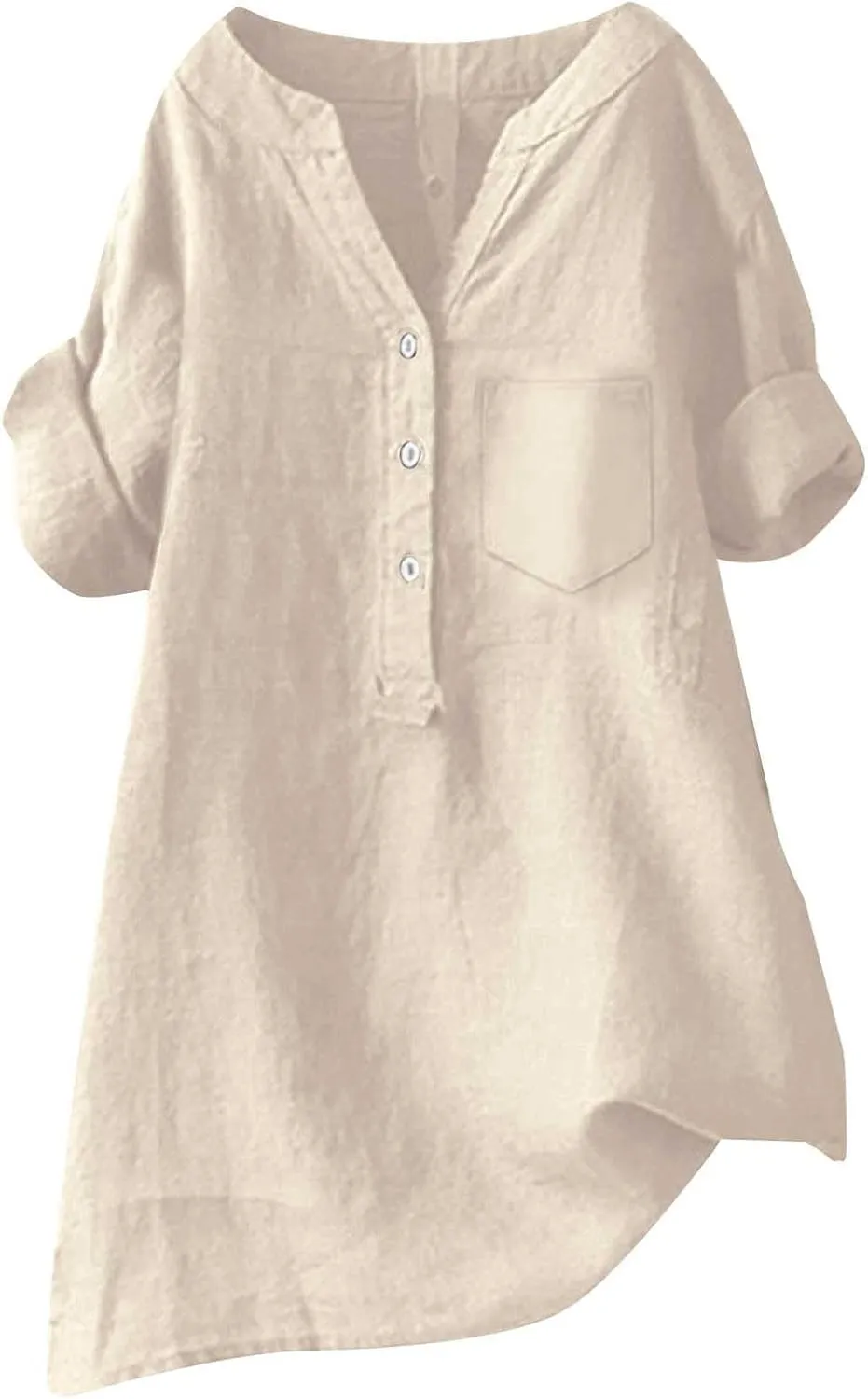 Linen Shirts for Women Summer Linen Button Long Sleeve T-Shirts Casual Loose Fit Fashion V Neck Blouses