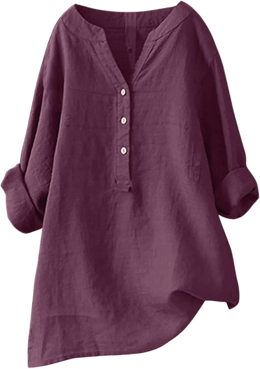Linen Tops for Women Oversized Crewneck Summer Short Sleeve Linen Tee Shirts Buttons Casual Comfy Blouse Tops