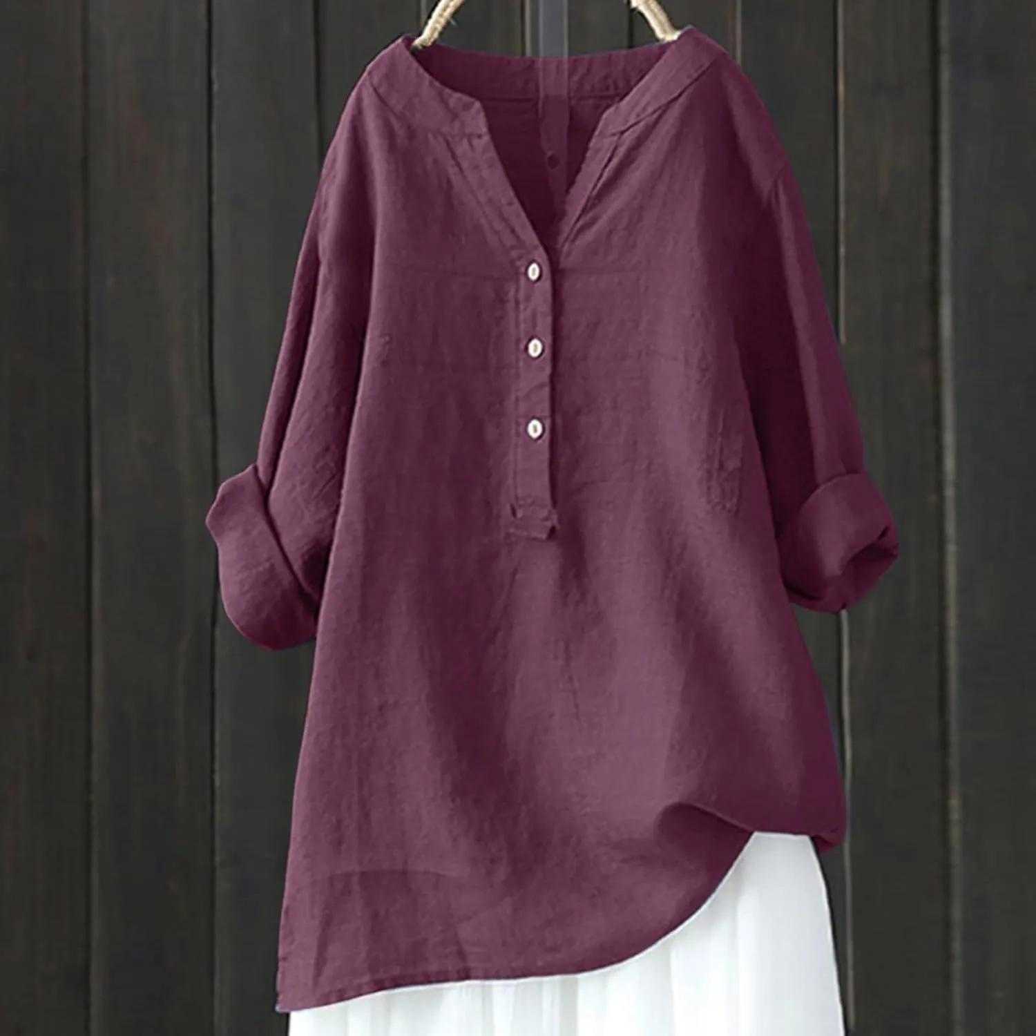 Linen Tops for Women Oversized Crewneck Summer Short Sleeve Linen Tee Shirts Buttons Casual Comfy Blouse Tops