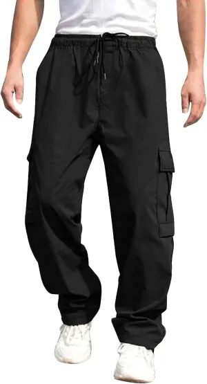 Male Versatile All Season Cargo Pants Multi Pocket Hem Solid Color Plus Size Outdoor Lightweight Work Pants for