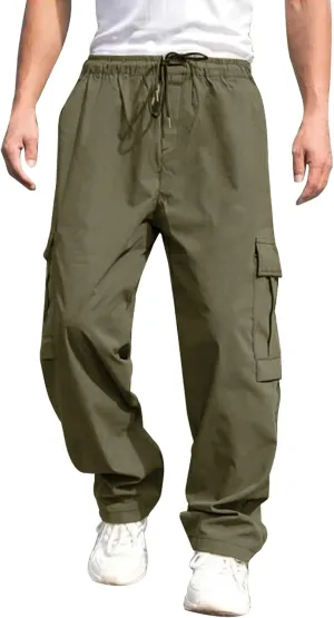 Male Versatile All Season Cargo Pants Multi Pocket Hem Solid Color Plus Size Outdoor Lightweight Work Pants for