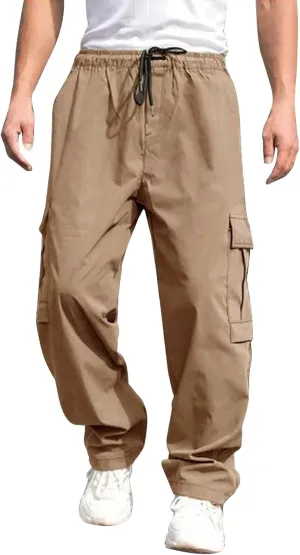 Male Versatile All Season Cargo Pants Multi Pocket Hem Solid Color Plus Size Outdoor Lightweight Work Pants for