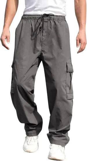 Male Versatile All Season Cargo Pants Multi Pocket Hem Solid Color Plus Size Outdoor Lightweight Work Pants for