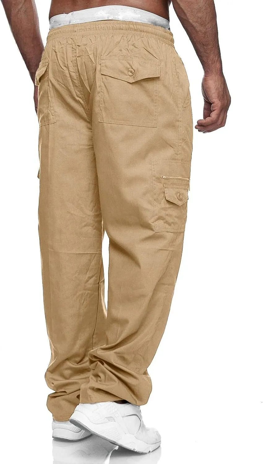 Male Versatile All Season Cargo Pants Multi Pocket Zip Button Hem Solid Color Plus Size Outdoor Soldier 76 Pants