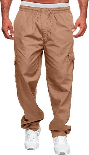 Male Versatile All Season Cargo Pants Multi Pocket Zip Button Hem Solid Color Plus Size Outdoor Soldier 76 Pants