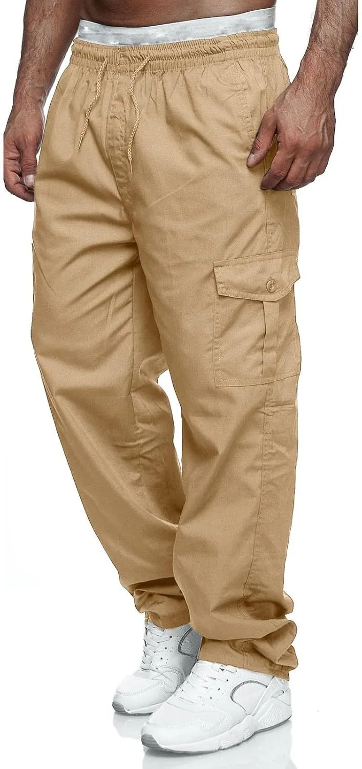 Male Versatile All Season Cargo Pants Multi Pocket Zip Button Hem Solid Color Plus Size Outdoor Soldier 76 Pants