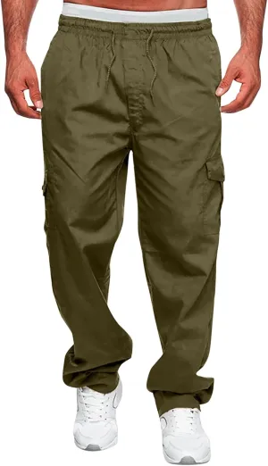 Male Versatile All Season Cargo Pants Multi Pocket Zip Button Hem Solid Color Plus Size Outdoor Soldier 76 Pants