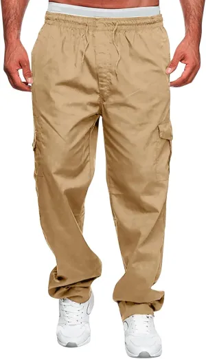 Male Versatile All Season Cargo Pants Multi Pocket Zip Button Hem Solid Color Plus Size Outdoor Soldier 76 Pants