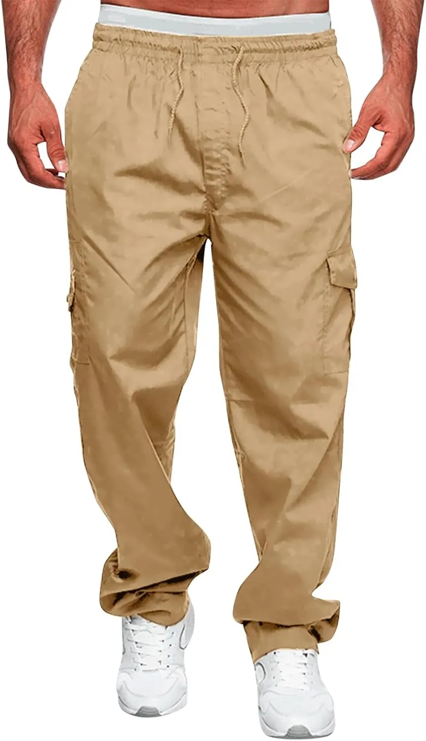 Male Versatile All Season Cargo Pants Multi Pocket Zip Button Hem Solid Color Plus Size Outdoor Soldier 76 Pants