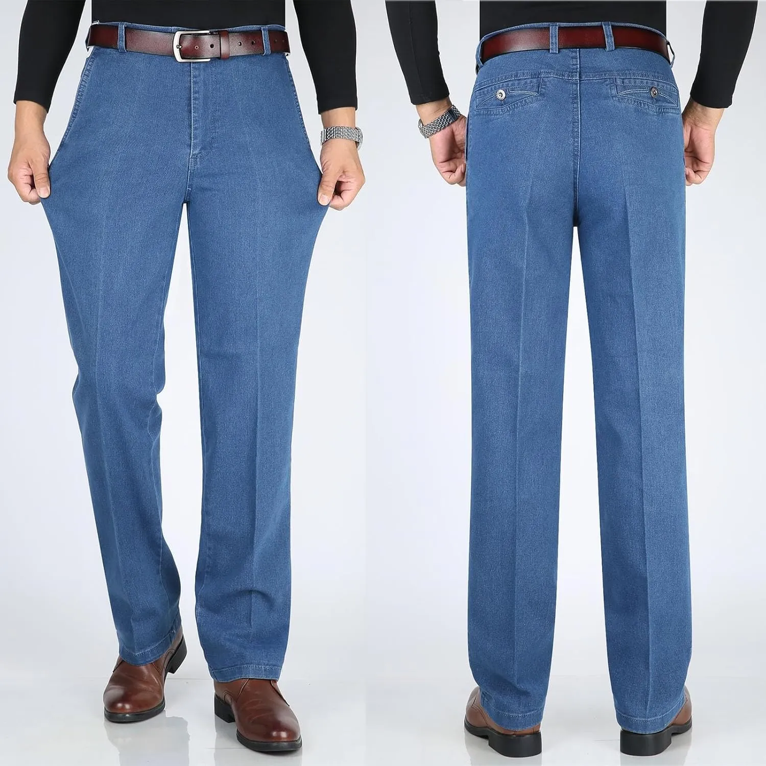 Men High Waist Straight Fit Jeans High Waist Straight Fit Stretch Denim 569 Loose Straight